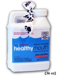 A bottle of water additive to support your dog's dental health.